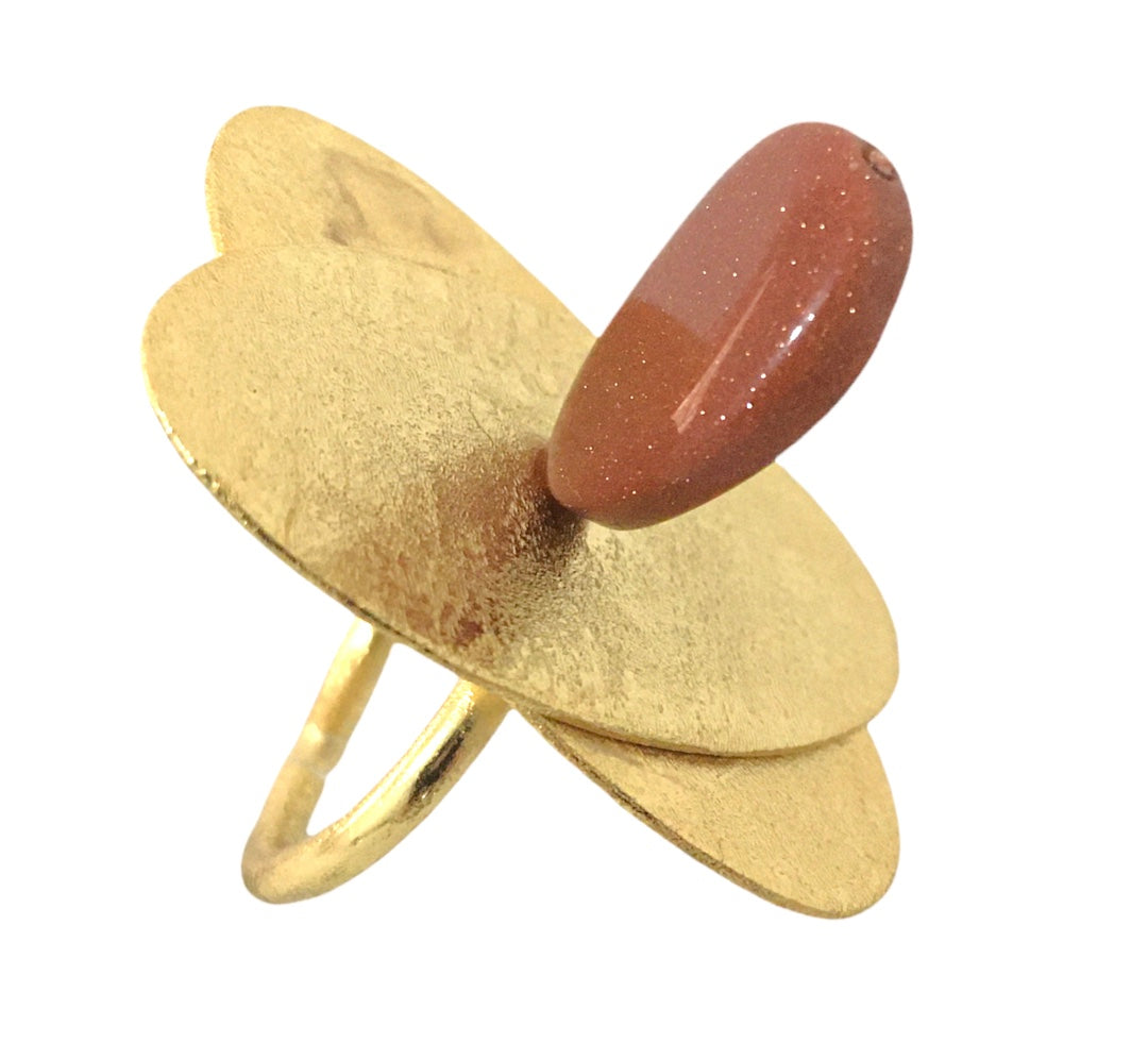 Anillo Doble Ovalo con Aventurina Marrón-Joyería Contemporánea-Talle: 8/18mm